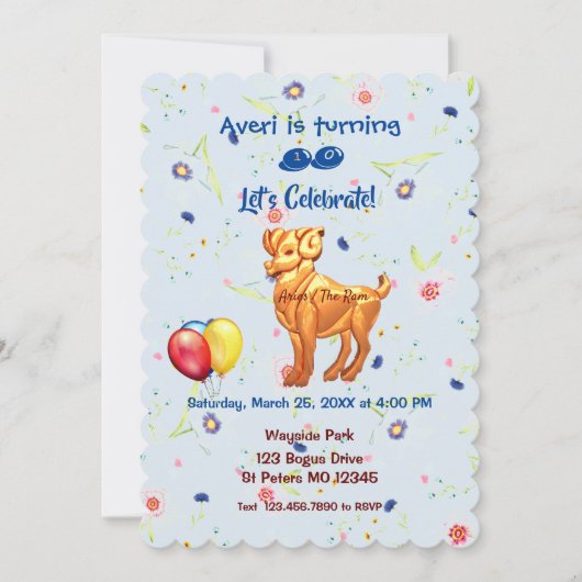 Birthday Ram - Aries (März 21. - 19. April) Einladung (Vorderseite)
