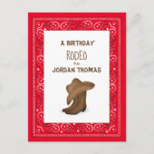Birthday Red Bandana Cowboy Niedlich Hat and Boots Postkarte (Vorderseite)