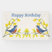 Birthday Red Blue Birds Branches Gelbe Blumen Banner (Horizontal)