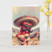 Birthday Red Chili Pepper Guitar Player Karte (Gelbe Blume)