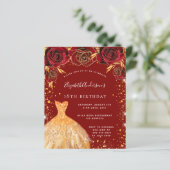 Birthday Red gold Glitzer Einladung (Stehend Vorderseite)