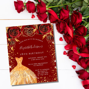 Birthday Red gold Glitzer Einladung