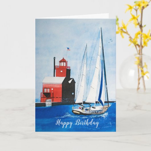 Birthday Red Michigan Lighthouse Karte (Gelbe Blume)