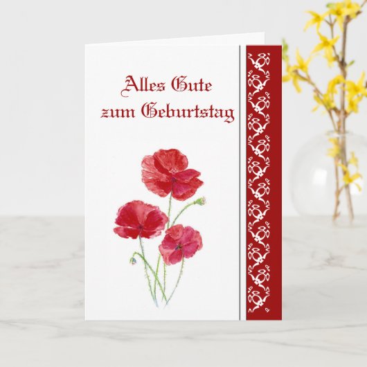 Birthday, Red Poppies, Garden Flowers German Karte (Gelbe Blume)
