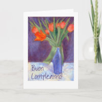 Birthday Red Tulips Card - Italian Greeting