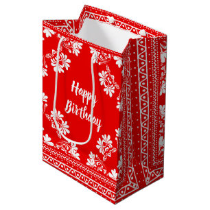 Birthday Red und White Bandanna Mittlere Geschenktüte