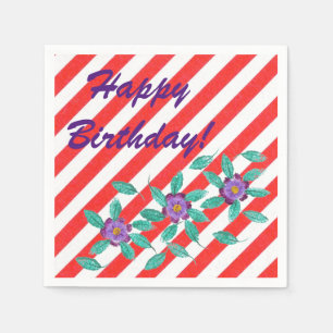 Birthday Red White Stripes Purple Blumen Napkins Serviette