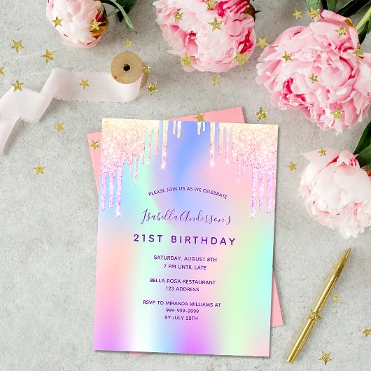 Birthday Regenbogen Glitzer Rosa Glasur Einladung Postkarte