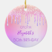 Birthday Regenbogen Glitzer rosa lila 50 Funkeln Keramik Ornament (Hinten)