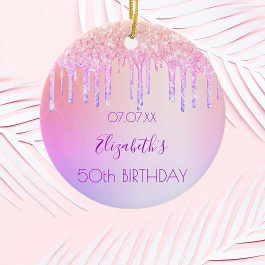 Birthday Regenbogen Glitzer rosa lila 50 Funkeln Keramik Ornament