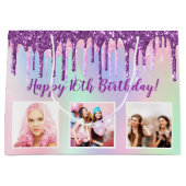 Birthday Regenbogen lila Glitzer Tropfen kundenspe Große Geschenktüte (Vorderseite)