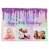 Birthday Regenbogen lila Glitzer Tropfen kundenspe Große Geschenktüte (Rückseite)