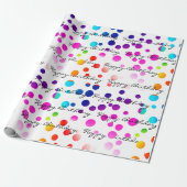 Birthday Regenbogen Punkte auf weiß Geschenkpapier (Ungerollt)