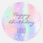 Birthday Regenbogen Rosa Glitzer Staub Umarmungen Runder Aufkleber (Vorderseite)