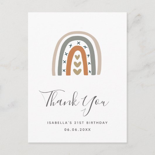 Birthday Regenbogen Rose gold grau weiß Danke Postkarte (Vorderseite)