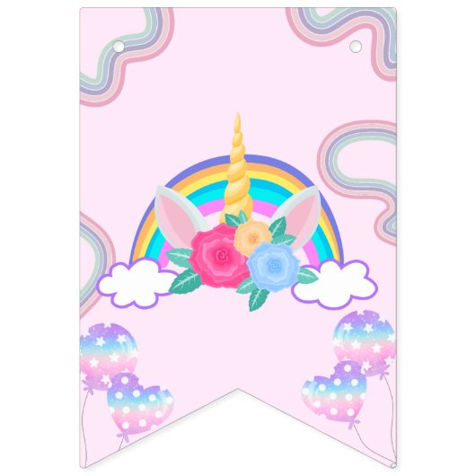Birthday Regenbogen unicorn horn Galaxie Party Wimpelkette (Erste Fahne)