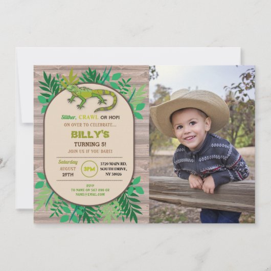 Birthday Reptile Children's Birthday Lizard Crawl Einladung (Vorderseite)