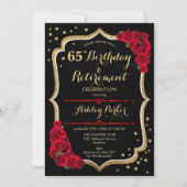 Birthday & Retirement Party - Black Gold Red Einladung (Vorderseite)