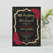 Birthday & Retirement Party - Black Gold Red Einladung (Stehend Vorderseite)