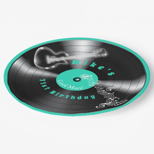 Birthday Retro Vinyl Record Rock Music Guitar Pappteller (Schrägansicht)