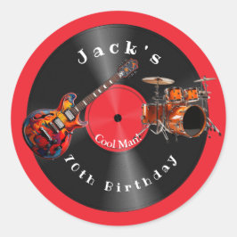 Birthday Retro Vinyl Record Rock Music Guitar Runder Aufkleber