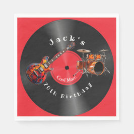Birthday Retro Vinyl Record Rock Music Guitar Serviette