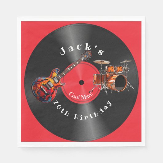 Birthday Retro Vinyl Record Rock Music Guitar Serviette (Vorderseite)