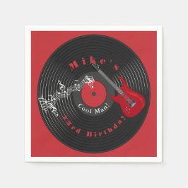 Birthday Retro Vinyl Record Rock Music Red Guitar Serviette