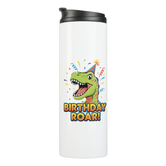 Birthday Roar Cute Dinosaur Birthday Party Design Thermosbecher (Nach rechts gedreht)