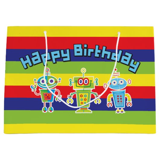 Birthday Robots Große Geschenktasche Geschenktüte (Vorderseite)