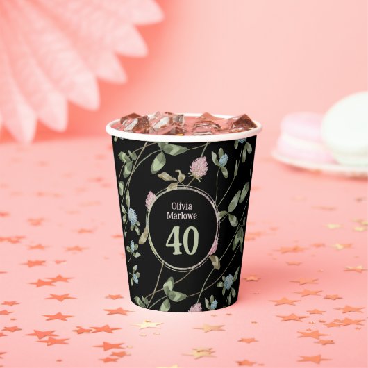 Birthday Romantic Black Pink Klee Blume Pappbecher (Insitu)