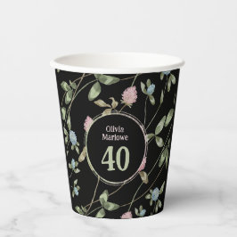 Birthday Romantic Black Pink Klee Blume Pappbecher