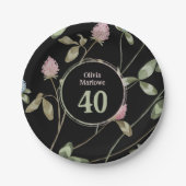 Birthday Romantic Black Pink Klee Blume Pappteller (Vorderseite)