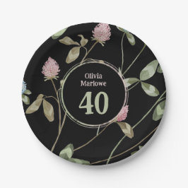 Birthday Romantic Black Pink Klee Blume Pappteller