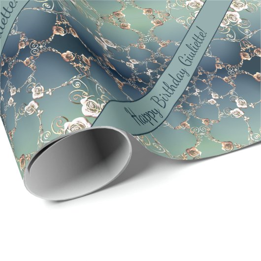 Birthday Romantische Rose Blau Geschenkpapier (Rolleneckpunkt)