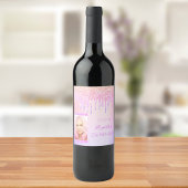 Birthday Rosa Glitzer Tropfen holografisches Foto Weinetikett