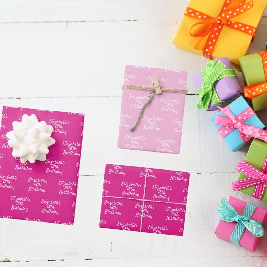 Birthday Rosa White Name Mädchen Geschenkpapier Set