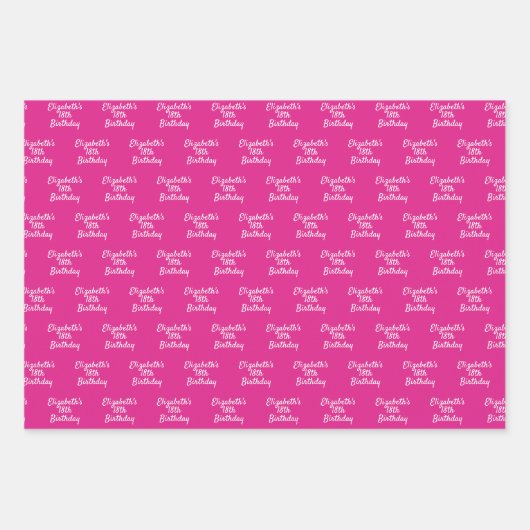 Birthday Rosa White Name Mädchen Geschenkpapier Set (Vorderseite 2)