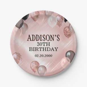 Birthday Rose Gold Balloons Pappteller