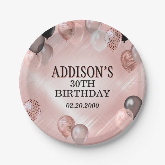 Birthday Rose Gold Balloons Pappteller (Vorderseite)