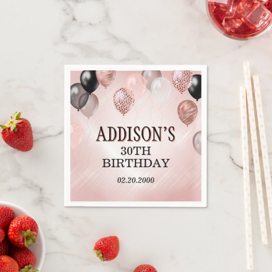 Birthday Rose Gold Balloons Serviette (Beispiel)