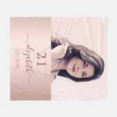 Birthday Rose gold-blush Foto Namensskript Fleecedecke (Vorderseite (Horizontal))