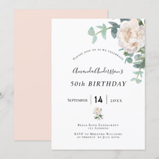 Birthday Rose Gold Blütenweiße Eleganz Einladung