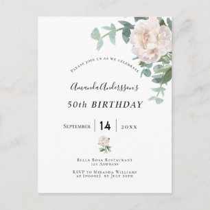 Birthday Rose Gold Blütenweiße Eleganz Postkarte