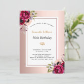 Birthday Rose gold bordeauxfarben Einladung (Stehend Vorderseite)