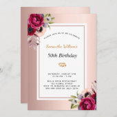 Birthday Rose gold bordeauxfarben Einladung (Vorne/Hinten)