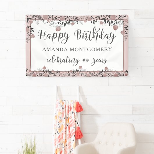 Birthday Rose Gold Floral Chic Script Banner (Insitu)