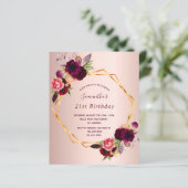 Birthday Rose Gold floralen bordeauxrot geo Einlad (Stehend Vorderseite)