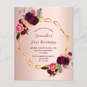 Birthday Rose Gold floralen bordeauxrot geo Einlad (Vorderseite)