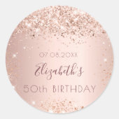 Birthday rose gold glitter dust monogram name runder aufkleber (Vorderseite)
